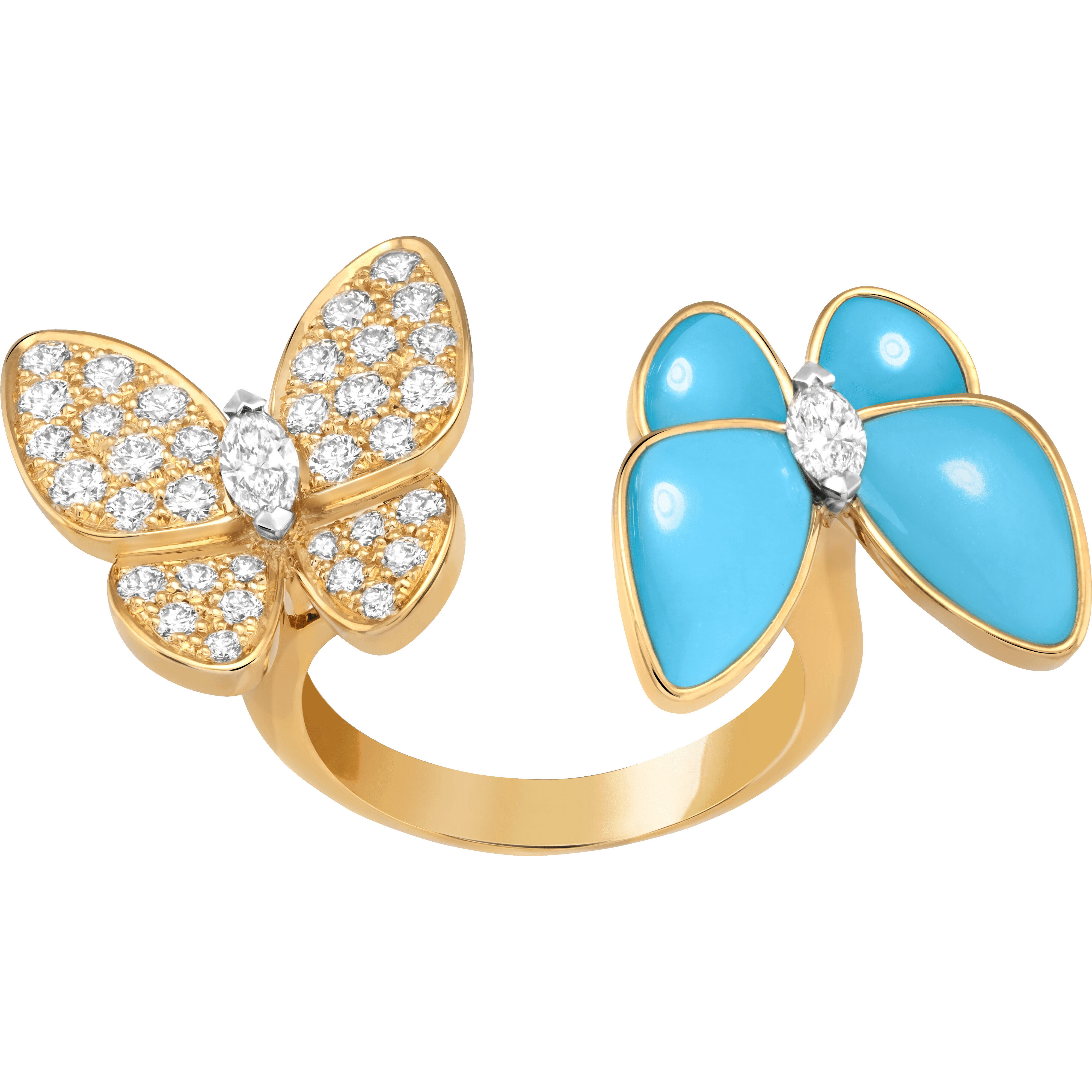 В корзину Кольцо на два пальца Two Butterfly, желтое золото, белое золото, бирюза, бриллианты Кольцо на два пальца Two Butterfly, желтое золото, белое золото, бирюза, бриллианты
