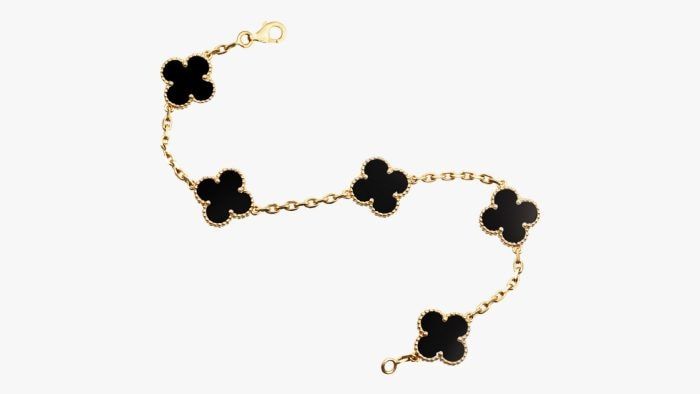 Vintage Alhambra bracelet, 5 motifs, yellow gold, onyx, Van Cleef & Arpels