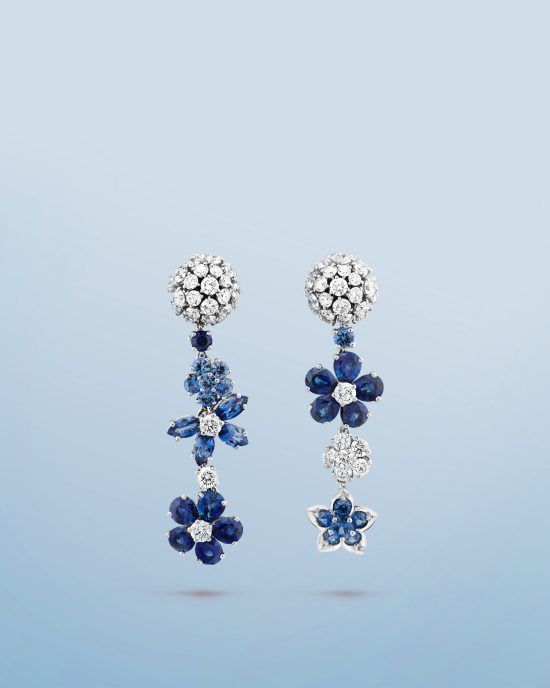 Серьги Folie des Prés, белое золото, бриллиант, сапфир. Коллекция Folie des près, Van Cleef & Arpels.